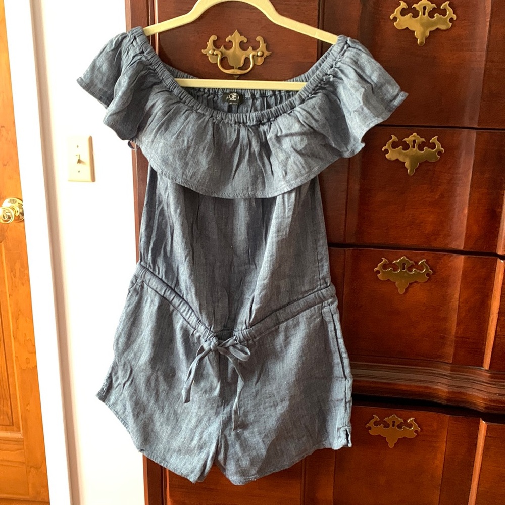 Loft small petite soft blue denim romper